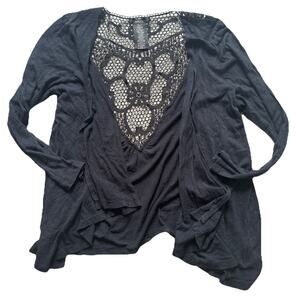 Design History Light Weight Black Crochet Back Cardigan Size Missy X-Large